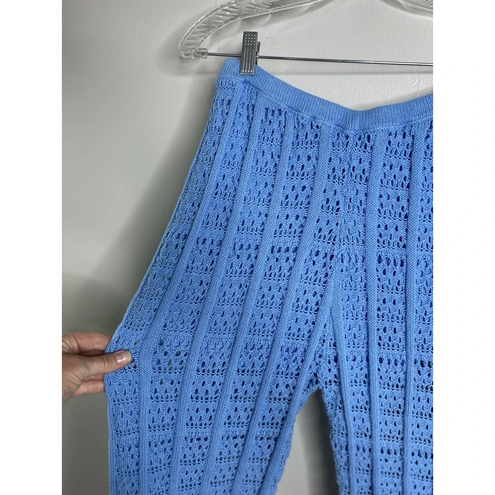 Free People Beach Quinn Crochet Flare Pull On Pants‎ Size S Blue Retro Inspired